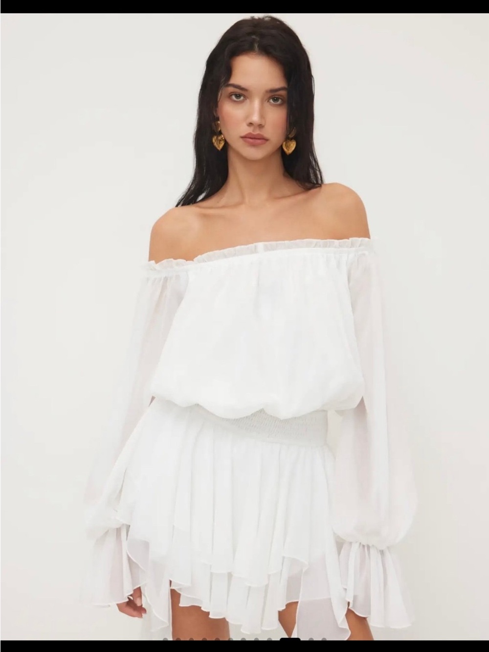 OFF-SHOULDER LANTERN SLEEVE ruffle dress